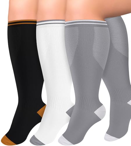 Image of Diu Life 3 Pairs Plus Size Compression Socks for Women and Men Wide Calf Extra Knee High Support for Circulation