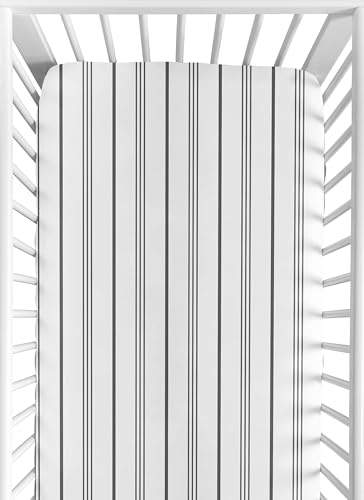 Image of Sweet Jojo Designs Fitted Baby Crib Sheets (Grey and White Striped) for Boys or Girls, Infant Nursery, Toddler Room - Standard Size (Gender Neutral, Classic Stripes, Modern, Geometric, Unisex, Gray)
