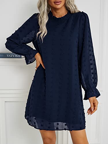 Adibosy Women Dress Long Sleeve: Flowy Wedding Guest Casual Mini Dresses for Womens Swiss Dot Chiffon Short Dress2