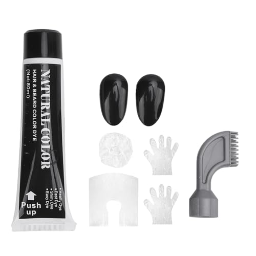 para 2 en 1, para tinte de cabello negro, coloración fácil y fácil de colorear, para cobertura gris, con guantes de peine cubiertas de cabeza de la oreja, 80 ml