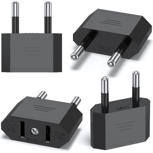 VANCLE 4 Piezas Adaptador Enchufe Americano a Europeo, Adaptador Enchufe USA a España, Adaptadores de Enchufe de Viaje, para Viajes de EE.UU./Canadá/Japón/Asia a España/Europa (4PCS Negro)