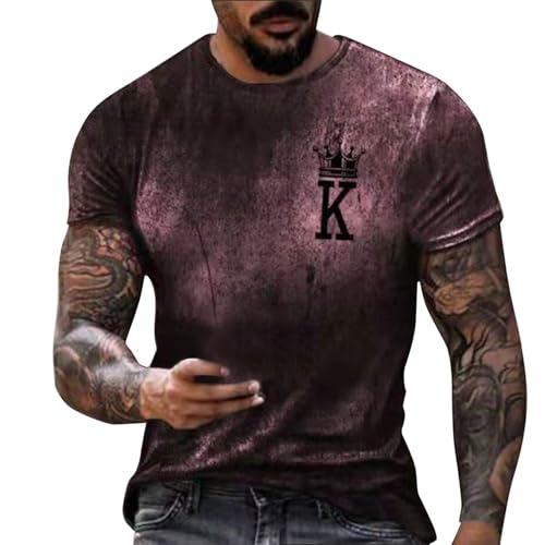 Men's Graphic T-Shirts Washed Old Crown Letter K Short Sleeve Tees Casual Hipster Hip Hop Summer Streetwear Plus Size