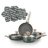 Colore: Verde KASANOVA Batteria pentole 10 pezzi Cooking Therapy, Set pentole induzione e padelle antiaderenti con salvapdella, Set completo con scritta al laser e manici effetto legno
