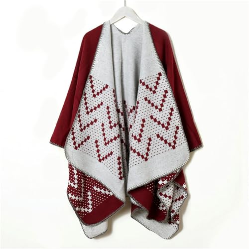 Bufanda de mujer capa abrigo chal grande estampado reversible borlas 83034 2