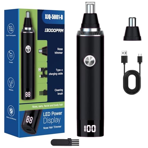 Ear & Nose Hair Trimmer with LED Display for Men Women,Painless USB Rechargeable Eyebrow & Facial & Nose Hair Trimmer Clipper,Professional IPX7 Waterproof Dual Edge Blades (Black)