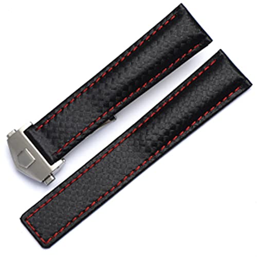 Fibre de carbone bracelet en cuir rouge noir pour montre connectée et mécanique au quotidien