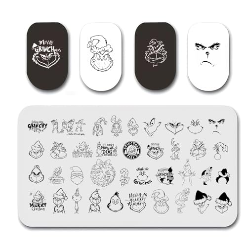 Opiniones de Kits estampados los preferidos por los clientes. 50 1 placa de estampación de uñas de Navidad, diseño de Papá Noel, diseño de monstruo verde, kit de estampación de uñas, placa de estampación de uñas, kit de estampación de...