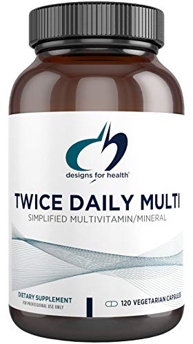 Designs for Health Twice Daily Multi - Iron-Free Adult Multivitamin Supplement with Folate Quatrefolic + Chelated Minerals - Vitamins A, B6, C, D, E, and K, Riboflavin, Thiamin (120 Capsules)