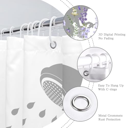 Image of Cat Dinosaur Shower Curtain Funny Cat Help Dino Bathe Behind Purple Wildflowers Blossom Trex Silhouette Shadow for Kids Bathroom Decor Waterproof Polyester Fabric 72Lx72W Inch with Hooks