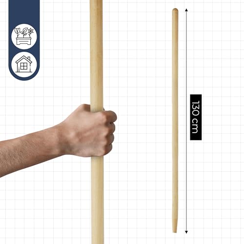 BEGRIS® Trzonek Drewniany 130 cm, Kij do Grabi, Miotły, Trzon z Drewna Bukowego Wykończenie Gładkie, Trwały i Wytrzymały Trzon Wymienny