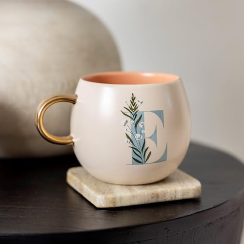 Taza de cerámica redonda floral 14 oz con asa dorada miniatura 4