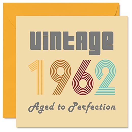 Tarjetas cumpleaños 60 hombres mujeres – Vintage 1962 envejecidas a la perfección – Tarjeta cumpleaños 60 años divertida ella, 145 mm x 145 mm mejor amigo tarjetas felicitación cumpleaños mamá papá