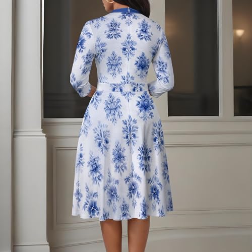 Image of PinkPatty Women's Casual A-line Midi Dresses 3 /4 Sleeve V Neck Fit and Flare Dress with Pockets