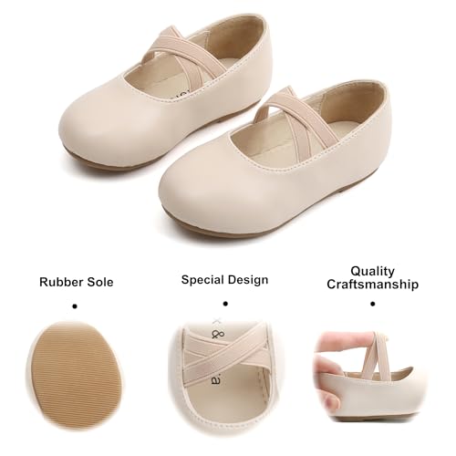 Felix & Flora Girls Toddler Little Ballet Shoes Size 9 - Flower Girls Mary Jane Flats Dress Shoes Party Wedding(Beige,9 Toddler) by Felix & Flora - Image 4