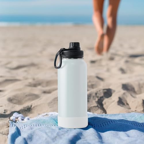 Image of koodee Insulated Water Bottle, 32 oz Stainless Steel Double Wall Vacuum Wide Mouth Sport Bottle with Leakproof Spout Lid (Bby Blue)
