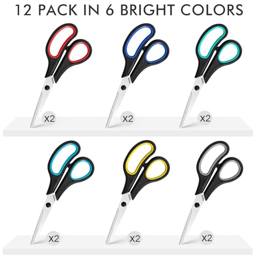 12 Pack Scissors All Purpose, 8" Stainless Steel Sewing Craft Scissors for Office, Sharp Cutting Tools for Adults Teachers, School Supplies Bulk, Home Office School Essentials for Paper Shear Fabric - Image 3