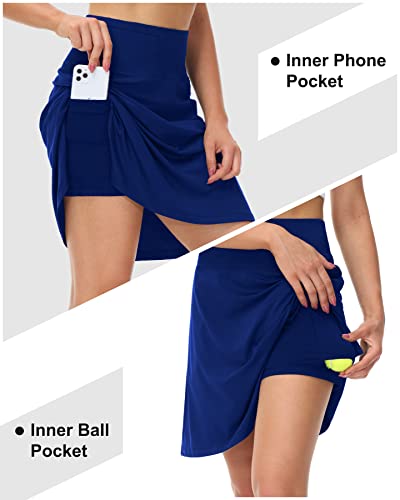 Viligo Women's 20" Knee Length Tennis Skirts Long Athletic Skorts With Pockets High Waist Golf Skirts With Inner Shorts Blue S #TOP2
