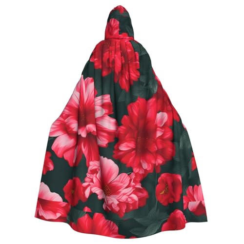 Cape à capuche imprimé fleurs rouges éclatantes pour adulte et cosplay