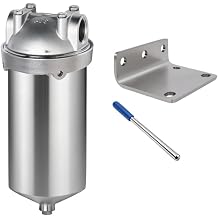 NSF/ANSI 42 Stainless Steel Whole House Water Filter Housing, 5" x 2.5" Sediment Water Filter System for Heavy Duty, Well & City Water, 1/2" NPT Port, Drain Valve Style CSquare Head