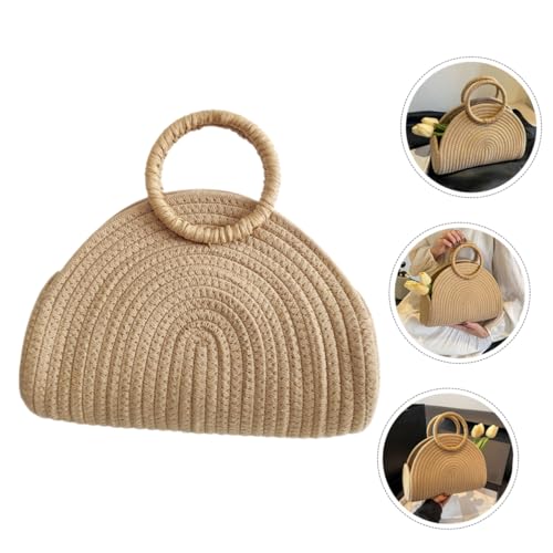 FRCOLOR Large Capacity Woven Beach Bag for Women Handmade Cotton Rope Handbag Stylish Summer Tote for Travel and Vacation Versatile Outdoor Storage Pouch3