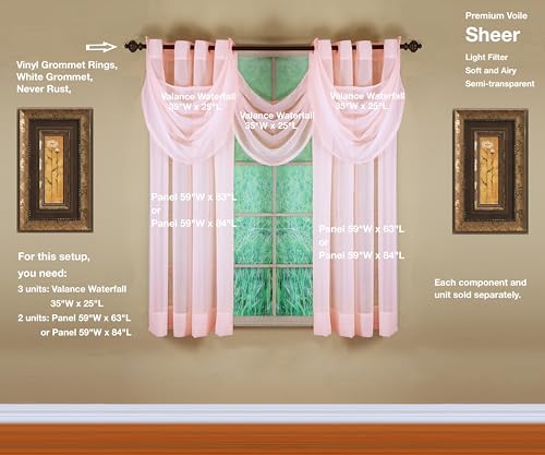 Image of Today's Curtain, Emelia Grommet Sheer Panel 63 inch Rose, 59 inch W x 63 inch L