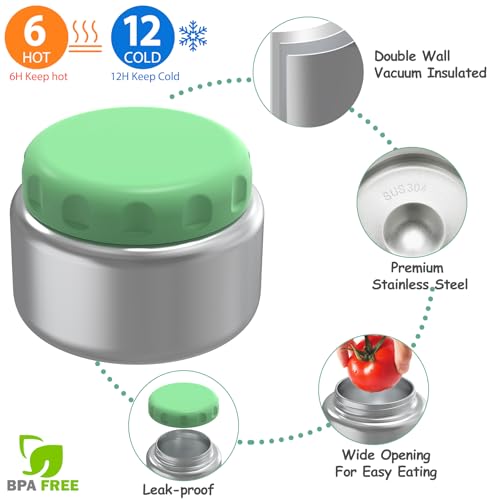 Bento Lunch Box Set for Kids with 8oz Soup Thermo, Leak-Proof Lunch Containers with 4 Compartment, Thermo Hot Insulated Food Jar and Foldable Fork Spoon, for Kids to School (Greener) by Reeple - Image 4