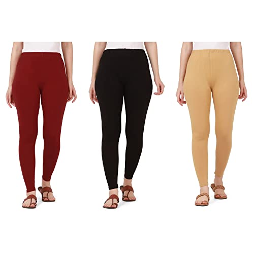 Image of Pure Cotton Ankle Length Women Skinny Leggings Combo-Pack of 3