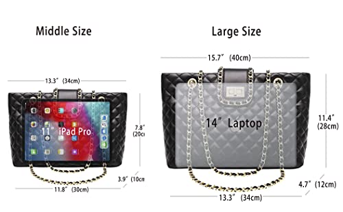 Image of 13.4aa‚¬A inch Women Quilted Double Strap Shoulder Bag Quilted Hobo Tote Handbag Large CapacityiE†blackia€