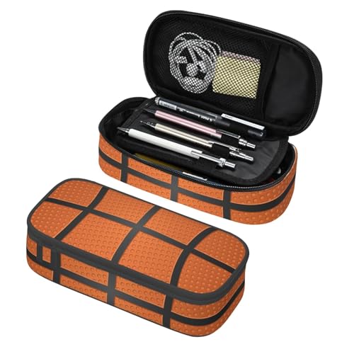 Image of Basketball Ball Texture Pencil Case Big Capacity Storage Pencil Pouch Stationery Bags With Zipper Portable Pen Holder Box Organizer For Boys Girls Teens Student College School Office Supplies