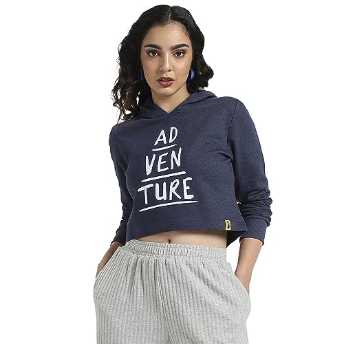 Image of PINACOLADA Women's Typographic Print Hoodie with Ribbed Hem for Casual Wear | Pull On Closure | Hooded Neck | Long Sleeve | Cotton Sweatshirt Crafted with Comfort Fit for Everyday Wear