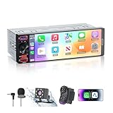 Single Din Radio Car Stereo with Apple CarPlay & Android Auto, 6.5” InCell Touchscreen Car Radio with 1080P Backup Camera, Mirror Link, Bluetooth 6.0, GPS, AM&FM, USB & Type-C Fast Charging, EQ, SWC