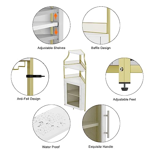 GarveeHome Corner Wine Cabinet with Detachable Wine Rack, 5-Tier Industrial Corner Bar Cabinet with Barn Door and Glass Holder, Farmhouse Buffet Cabinet and Home Bar, Gold