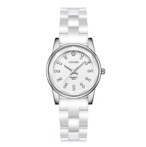 Preisvergleich Produktbild GAOHAILONG Damen-Armbanduhr, Keramik, Quarzuhrwerk, Diamant, Paar-Uhr, Damen, silber