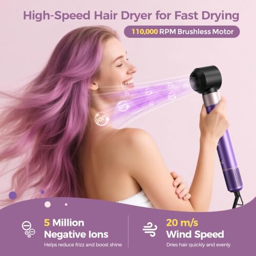 Image of Vincofy 7‑in‑1 Hot Air Brush Set, Interchangeable Hair Styling Tools for Home Use, Purple