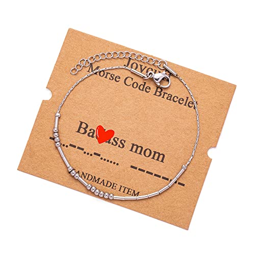 Image of JoycuFF Inspirational Morse Code Bracelets for Women Silver Beads Jewelry Encouragement Mantra Gifts for Her