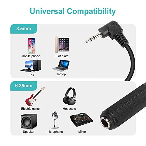PNGKNYOCN 1/4 to 3.5mm Short Cord,90 Degree 3.5mm (1/8 inch) Male to 6.35mm (1/4 inch) Female Stereo Audio Cable for Amplifiers, Guitar, Home Theater Devices (0.3M)