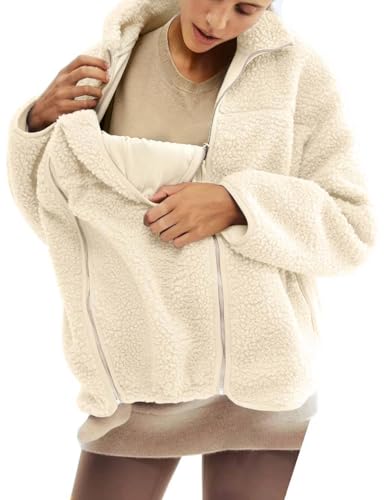 YEMORCH Womens Fleece Zip Up Maternity Jacket Fall Winter Coat Mom Cozy Thicken Sweatshirt Jacket Clothing Cream M