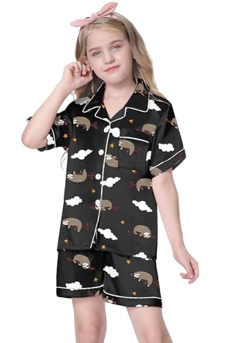 Image of Girls & Womens Satin Pajamas Set, Silk Button-Down Sleepwear 2 Piece Nightwear, 3 Years - Women XXL
