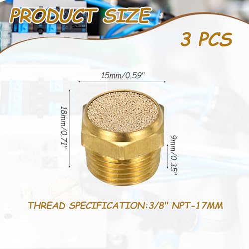 QUARKZMAN 3 Stück Pneumatischer Auspufftopf 3/8 NPT Männlich Gesinterter Bronzetopf Luftleitungsfitting Für Pneumatische Werkzeuge Und Industriemaschinen