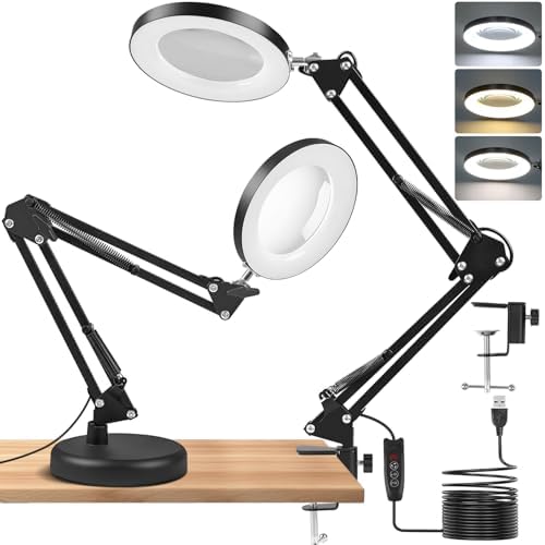 Luminaria Led Ring Light de Mesa, Led com Lupa Aumento Garra(Pret...