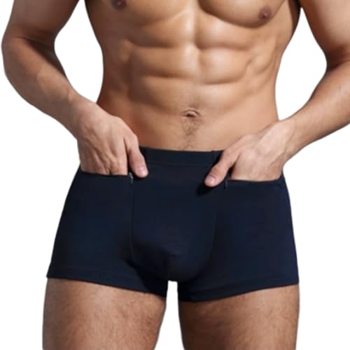 H&R Pocket Underwear for Men with Secret Hidden Pocket, Travel Stash Boxer Brief, 2 Packs (Dark Blue) (US, Alpha, Small, Medium, Regular, Regular, Dark Blue)