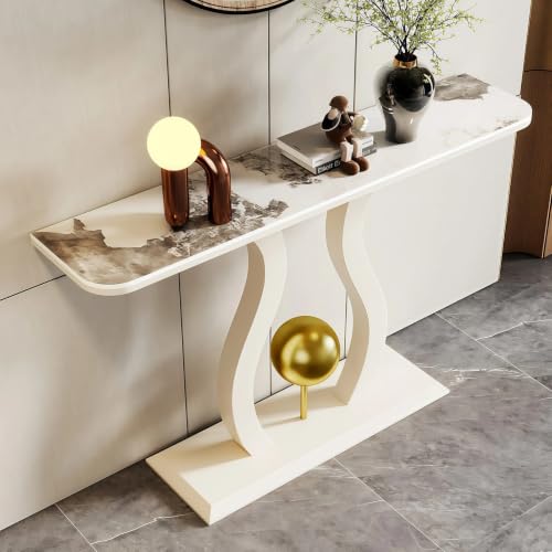 HDZNDH Mesa Consola Recibidor Moderna para Entrada, Mesa Contemporánea con Encimera De Piedra Sinterizada, Estrecha Marco Metálico Artístico para Pasillo, Salón Y Detrás del Sofá Elegante