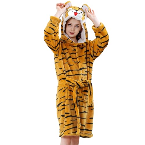 Image of MICHLEY Unisex Boys Girls Hooded Bathrobe Soft Fuzzy Toddler Cartoon Robe Animal Plush Sleepwear for Kids 3-13 Years