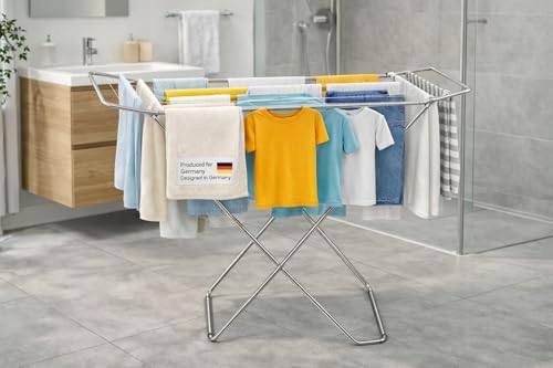 Posten Anker Michelino Premium Wäscheständer I Wäsche Trockner Ständer I Silber Edition I Wäscheständer Klappbar Edelstahl – 18m Trockenlänge – 30kg Tragkraft
