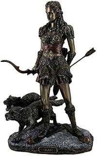 Veronese Design Skadi Norse Giantess Ski Goddess of Winter and Mountains with Wolves Statue