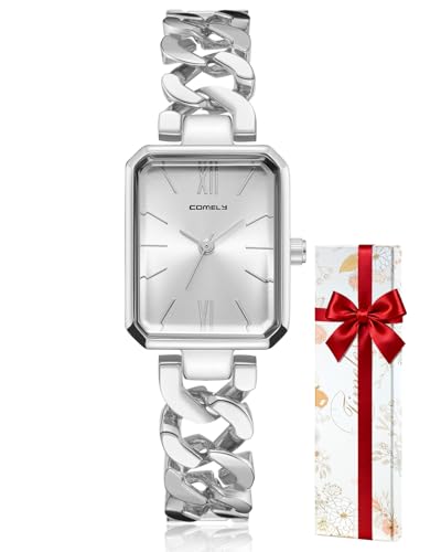 CIVO Montre Femme Acier Inoxydable: Rectangulaire Analogique Quartz - Etanche Argent Cadeau pour Femme
