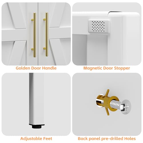 Image of SUPEER Metal Wardrobe Closet for Bedroom, 2 Doors Armoire Cabinet with Shelves and Hanging Rod, Metal Clothes Storage Cabinet, 70.9 inch H x 31.5 inch W x 17.7 inch D, White