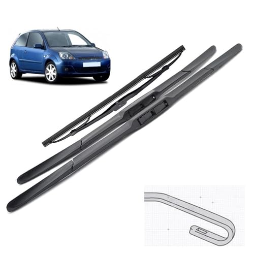 Juego de escobillas limpiaparabrisas delanteras y traseras compatible con Ford Fiesta 5 Hatchback 2003-2008 parabrisas ventana 22+16+11