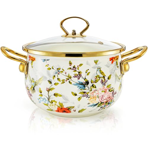 SOUJOY 2.8 Quart Enamel Cooking Pot with Lid...