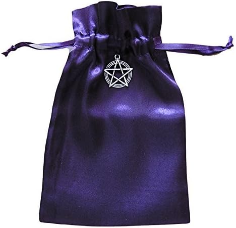 Tarot Rune Gift Bag with Pentagram Charm, Purple Satin, 5 inch x 8 inch